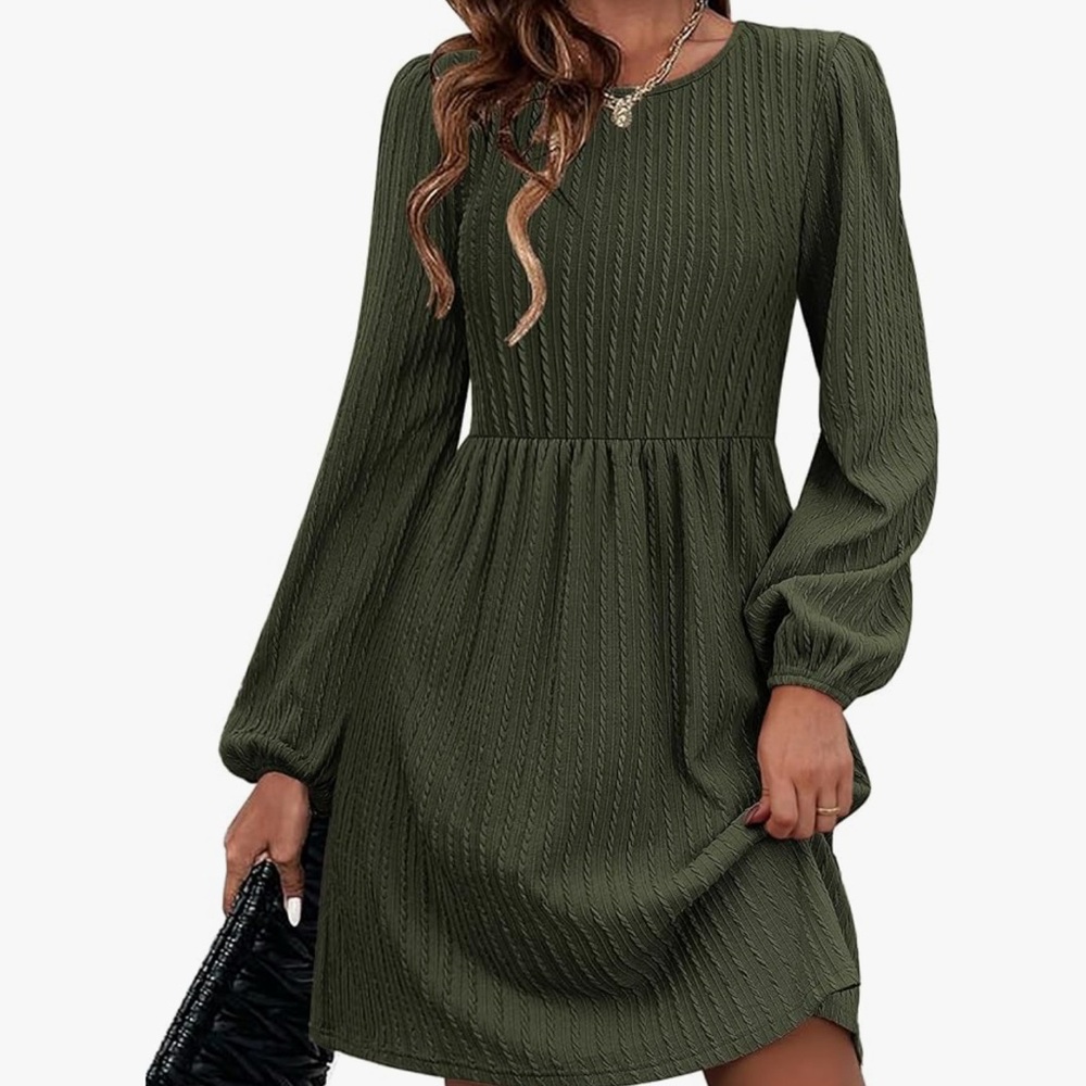 Elegant Green Long Sleeve Dress